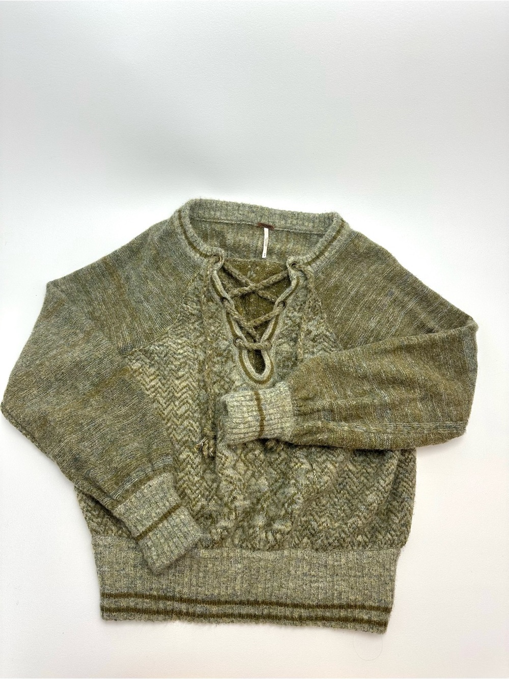 Free People Cable Knit Women's Alpaca Blend Sweater - Olive